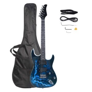 DZMARK Lightning Style Electric Guitar with Power Cord/Strap/Bag/Plectrums Black & White Guitars Case and Accessories Pack Beginner Starter Package