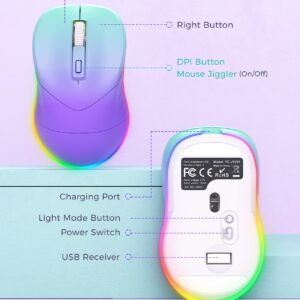 Wireless Mouse, Jiggler Mouse for Laptop - LED Mouse Rechargeable Computer Mice Mouse Mover Undetectable Random Movement with On/Off Button Keeps Computer Awake - Gradient Purple