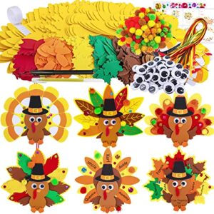 Winlyn 24 Sets Thanksgiving Turkey Ornaments Decorations Art Sets DIY Thanksgiving Craft Kits Fall Crafts Autumn Leaf Pumpkin Turkey Foam Stickers Arts and Crafts for Kids Party Classroom Activities