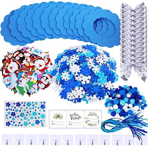 Winlyn 12 Sets Christmas Craft Kits Winter Crafts DIY Christmas Snowflake Wreath Ornaments Decorations Art Sets Snowman Santa Christmas Foam Stickers Arts and Crafts for Kids Classroom Art Activities