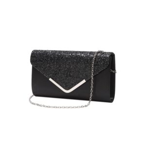 lam gallery sparkling evening clutch handbag bling wedding bride purse glitter chain shoulder crossbody bag - black