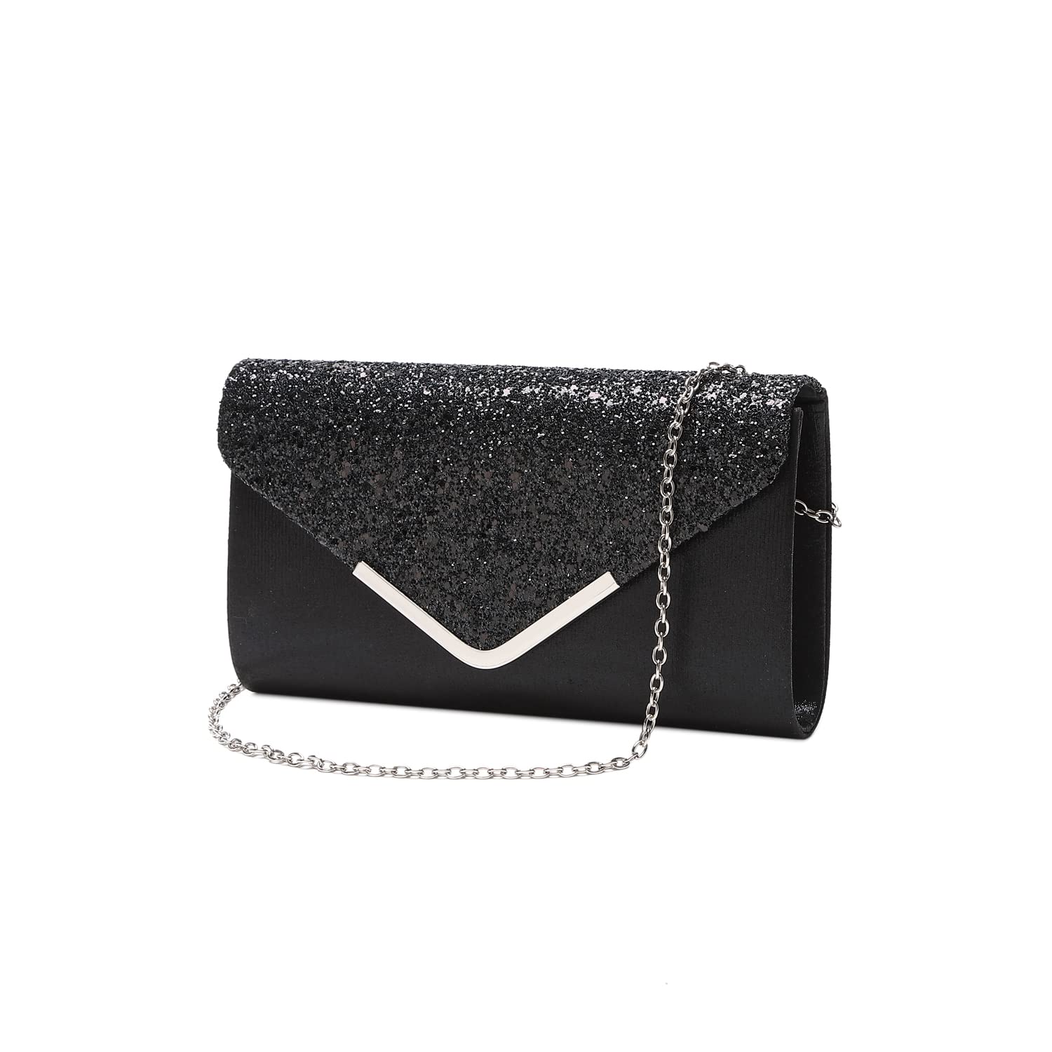 LAM GALLERY Sparkling Evening Clutch Handbag Bling Wedding Bride Purse Glitter Chain Shoulder Crossbody Bag - Black