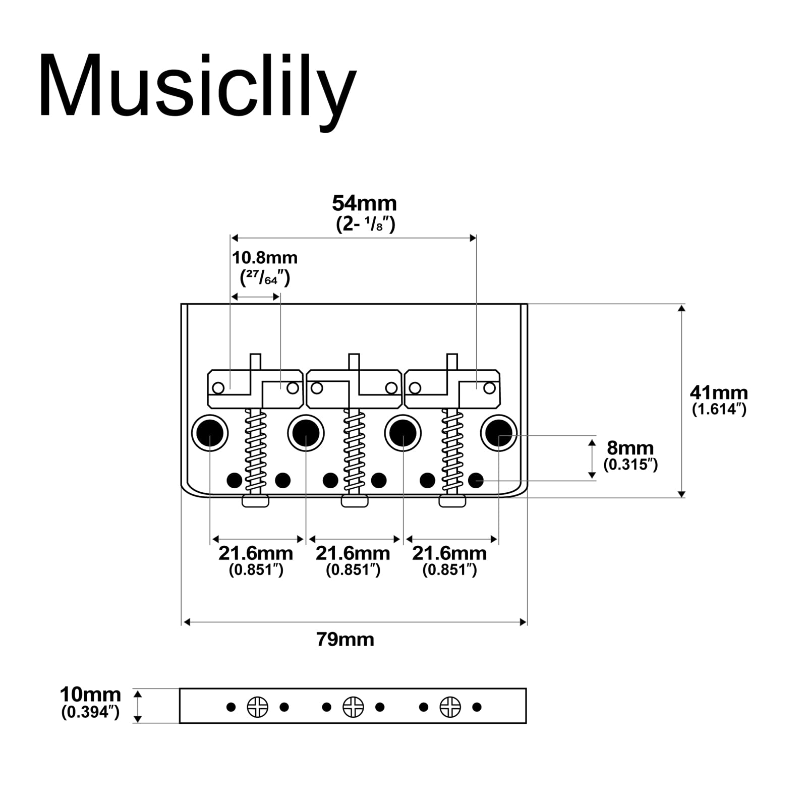 Musiclily Ultra 54mm(2-1/8 inch) Vintage Short Tele Bridge with Solid Aluminum Plate Brass Compensated 3-Saddle for Telecaster Style Electric Guitar, Chrome