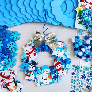 Winlyn 12 Sets Christmas Craft Kits Winter Crafts DIY Christmas Snowflake Wreath Ornaments Decorations Art Sets Snowman Santa Christmas Foam Stickers Arts and Crafts for Kids Classroom Art Activities