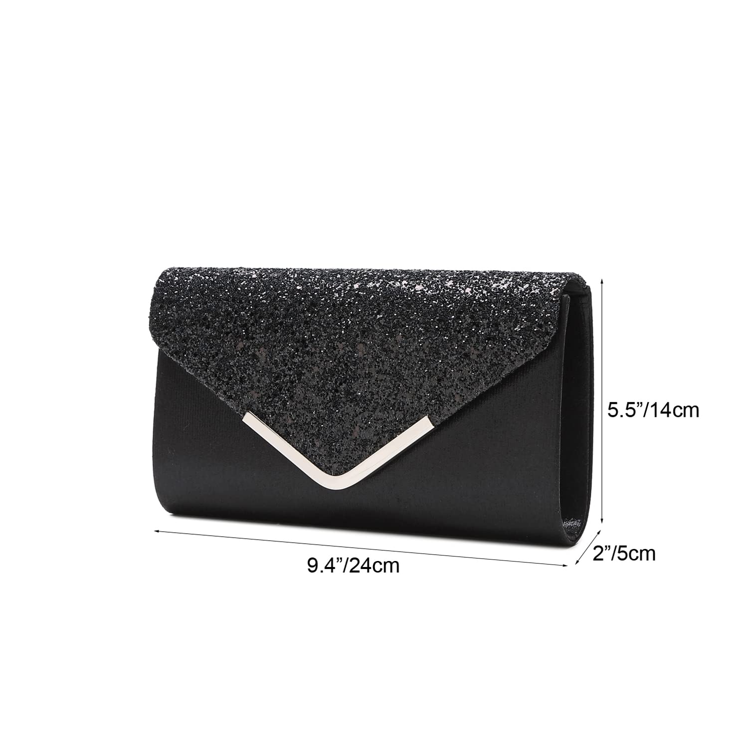 LAM GALLERY Sparkling Evening Clutch Handbag Bling Wedding Bride Purse Glitter Chain Shoulder Crossbody Bag - Black