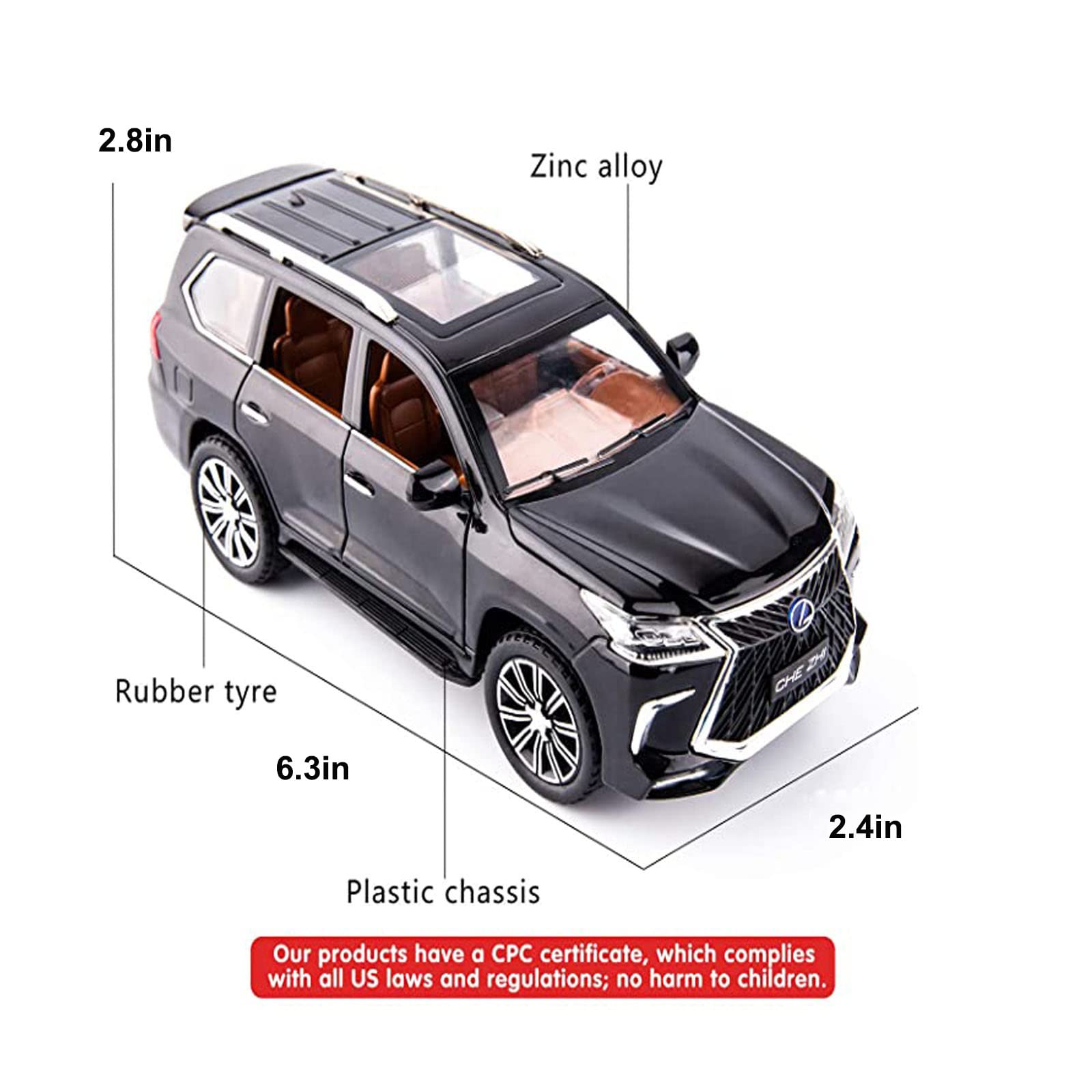 Haomabu Lexus LX570 1/32 Off-Road SUV Car Model Alloy Pull Back diecast Metal Toy with Sound Light 6 Open Doors for Kids Boy Girl Gift(Black)