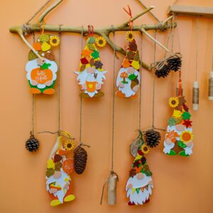 Winlyn 24 Sets Fall Craft Kits DIY Fall Gnome Ornaments Decorations Art Sets Fall Leaf Pumpkin Sunflower Foam Stickers Arts and Crafts for Kids Autumn Halloween Thanksgiving Activity Art Project