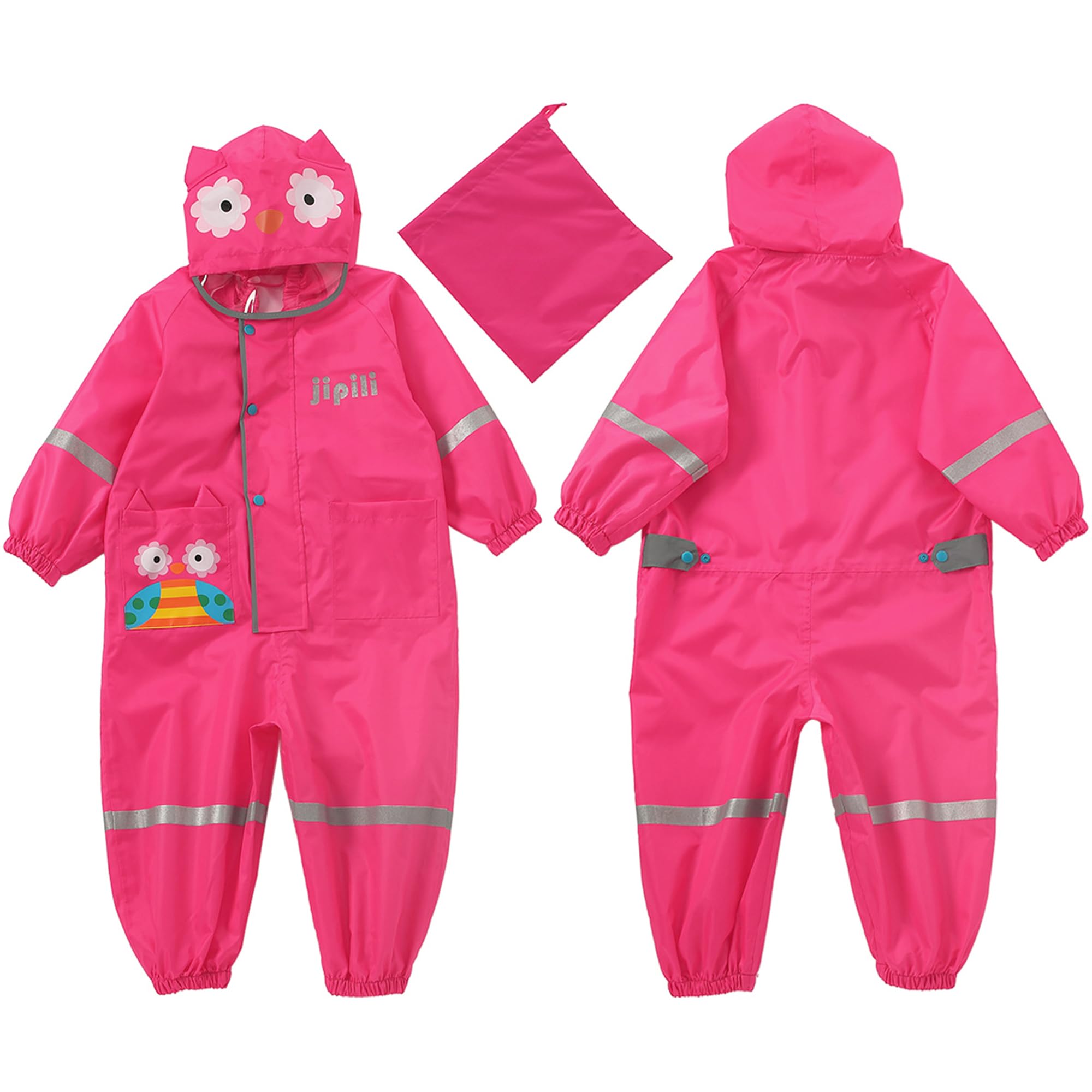 Kids Toddler Rain Suit for Boys Girls One Piece Hoodie Zipper Cute Cartoon Owl Waterproof Rain Jacket 7-9 Years XL Size