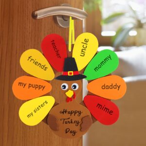 Winlyn 12 Sets Thanksgiving Wreath Signs Decorations Art Sets DIY Thanksgiving Craft Kits Give Thanks Turkey Fall Maple Leaf Foam Stickers Googly Eyes for Kids Party School Home Classroom Activities