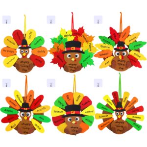 winlyn 12 sets thanksgiving wreath signs decorations art sets diy thanksgiving craft kits give thanks turkey fall maple leaf foam stickers googly eyes for kids party school home classroom activities