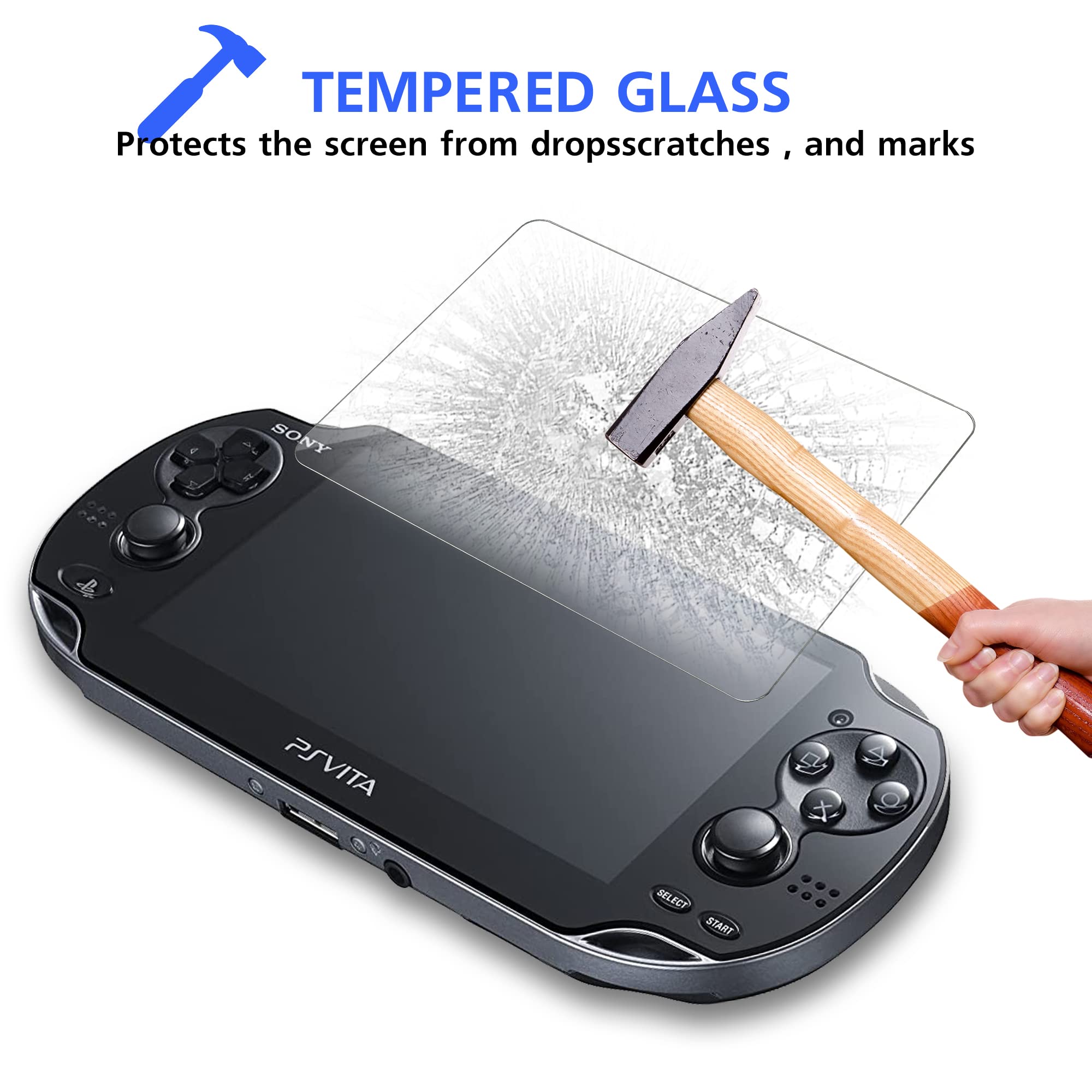 Xahpower PS Vita 1000 Screen Protector, 9H Tempered Glass Front Screen Protector and HD Clear PET Back Screen Protective Film for Sony PlayStation Vita 1000