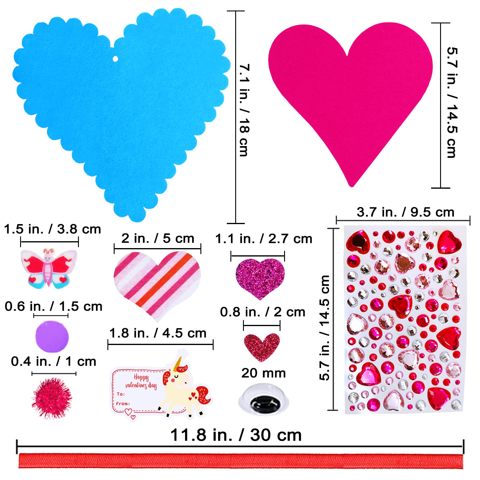 Winlyn 24 Sets Valentine's Day Heart Ornaments Decorations DIY Felt Heart Valentine Craft Kits Assorted Felt Heart Stickers Googly Eyes for Kids Valentine Gift Exchange Classroom Activity Art Project