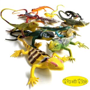 BAINFE 12Pcs Fake Plastic Lizard Toys Colorful Rubber Lizards Action Figure Reptile Toy Lizard Realistic Favors Gag Toys Prank and Prop, 5.5" Lizards 12 Styles