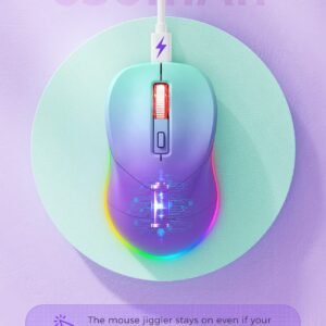 Wireless Mouse, Jiggler Mouse for Laptop - LED Mouse Rechargeable Computer Mice Mouse Mover Undetectable Random Movement with On/Off Button Keeps Computer Awake - Gradient Purple