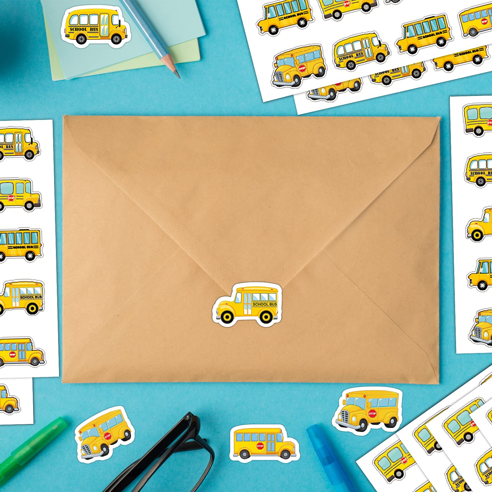 480 Pcs School Bus Stickers Cute School Bus Party Supplies Teachers Stickers for Kids Cartoon Transportation Stickers for Boys Toddler Teens DIY Art Toys Crafts School Classroom Students (Yellow)