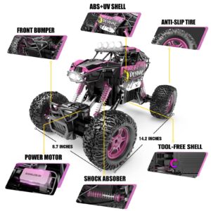 CROBOLL 1:12 Large RC Cars Toys for Boys Girls with Lifting Function, 4WD Remote Control Car Gifts for Kids 4X4 Off-Road RC Rock Crawler, 2.4GHz RC Truck with 2 Batteries 60Mins Play(Pink)