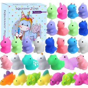 POKONBOY 30pcs Squishies Mochi Squishy Toys, Mini Dinosaur Unicorn Squishy Stress Relief Toys Party Favors for Kids Classroom Prizes Easter Basket Stuffers for Boys and Girls Age 3+