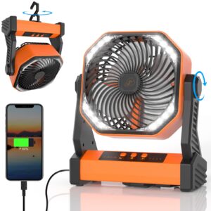 camping fan with led lantern, 20000mah rechargeable battery operated tent fan, 270°rotation, 4 speeds, usb charging, personal usb fan for camping travel fishing power outage hurricane jobsite