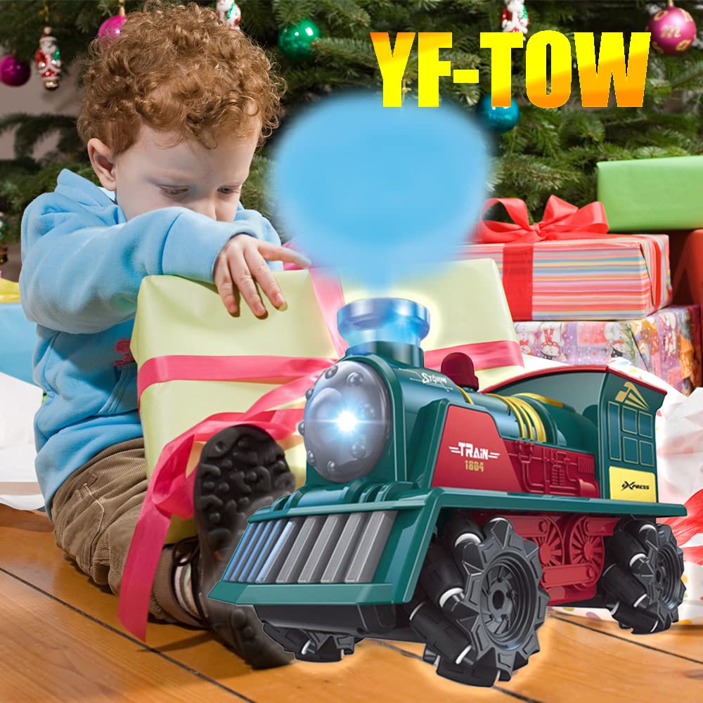 Train Toys for 3 Year olds YF-TOW Toy Train Electric Train with Smoke, Lights & Sounds,Rechargeable Battery，Birthday Gifts for 3 4 5 Year Old Boys (Red)