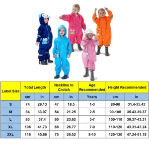 Kids Toddler Rain Suit for Boys Girls One Piece Hoodie Zipper Cute Cartoon Owl Waterproof Rain Jacket 7-9 Years XL Size