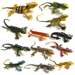 bainfe 12pcs fake plastic lizard toys colorful rubber lizards action figure reptile toy lizard realistic favors gag toys prank and prop, 5.5" lizards 12 styles