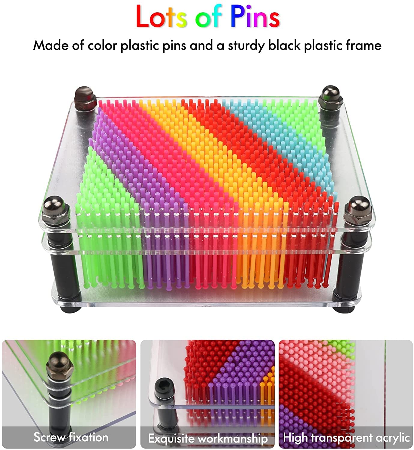 ZJMZZM 3D Pin Art Toy – Unique Rainbow Plastic Pin Art Board for Kids，3.7 * 5 inch 3D Pin Impression Sculpture Needle Toys to Inspire Imagination and Creativity for Children (Small)