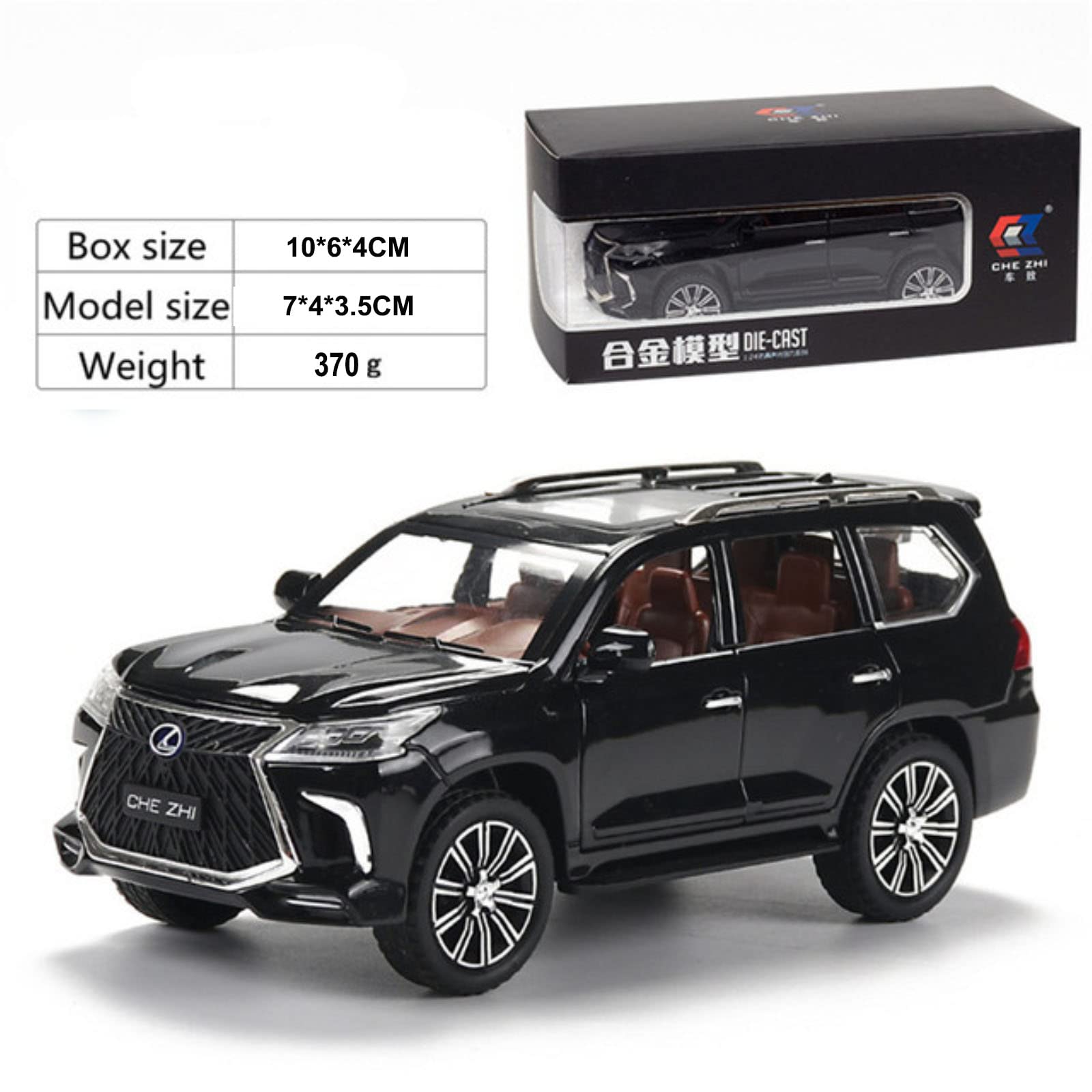 Haomabu Lexus LX570 1/32 Off-Road SUV Car Model Alloy Pull Back diecast Metal Toy with Sound Light 6 Open Doors for Kids Boy Girl Gift(Black)