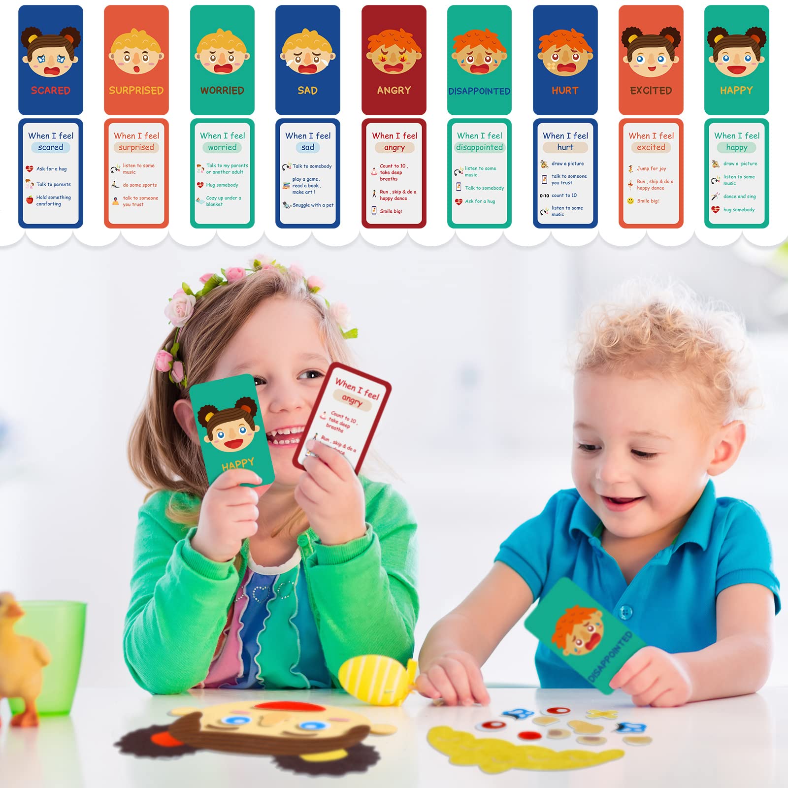 43 Pcs Social Emotional Learning Activities for Kids Preschool Emotion Cards Making Faces and Describe Feelings Educational Games Speech Toy for Toddlers Children Over 6 Years Old