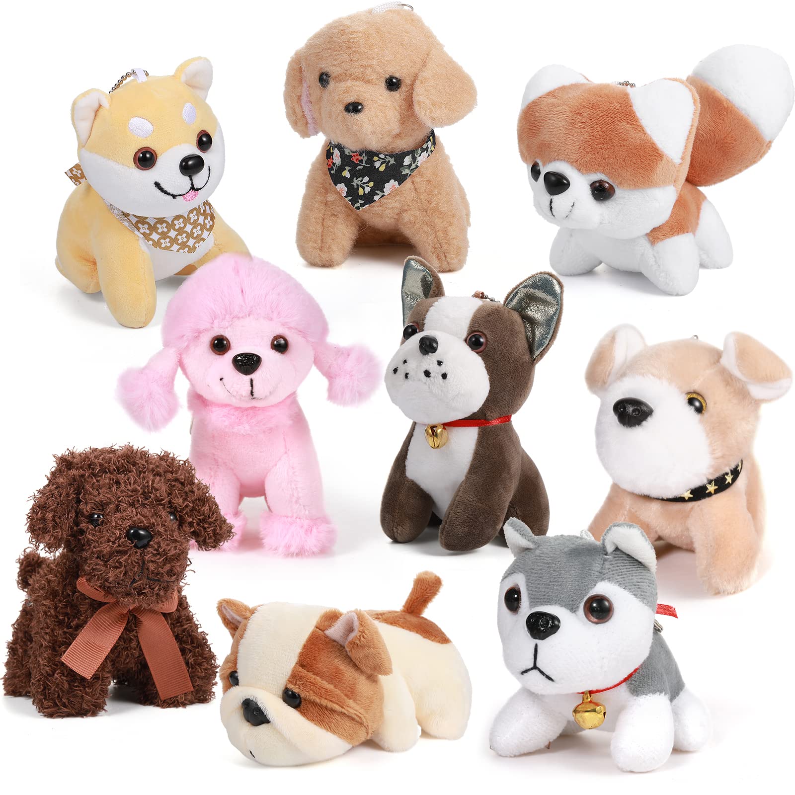 Aoriher 9 Pieces Mini Plush Dog Stuffed Animals Cute Soft Puppy Toy Bulk Christmas Party Favor for Birthday Gift Goodie Bag Stocking Filler(Vivid Style)