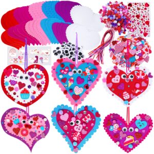 Winlyn 24 Sets Valentine's Day Heart Ornaments Decorations DIY Felt Heart Valentine Craft Kits Assorted Felt Heart Stickers Googly Eyes for Kids Valentine Gift Exchange Classroom Activity Art Project