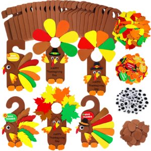 winlyn 24 sets thanksgiving turkey doorknob hanger decorations art sets diy thanksgiving craft kits fall crafts give thanks turkey foam stickers arts and crafts for kids party classroom activities