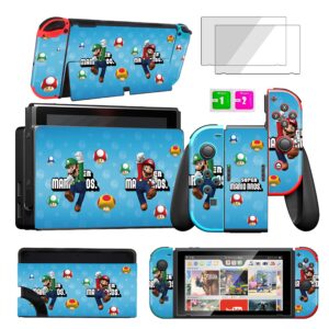 oqpa for Nintendo Switch OLED 2021 Skins Stickers for Girls Boys Kids Cute Kawaii Anime Cartoon Character Fun Decals with Tempered Glass Screen Protector for Nintendo Switch OLED(Mushroom Malio)