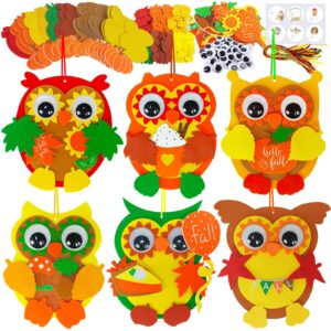 Winlyn 24 Sets Fall Craft Kits Thanksgiving Crafts DIY Fall Owl Ornaments Decoration Art Sets Autum Owl Maple Leaf Pumpkin Arts and Crafts Harvest Foam Stickers for Kids Halloween Classroom Activities