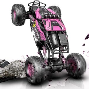 croboll 1:12 large rc cars toys for boys girls with lifting function, 4wd remote control car gifts for kids 4x4 off-road rc rock crawler, 2.4ghz rc truck with 2 batteries 60mins play(pink)