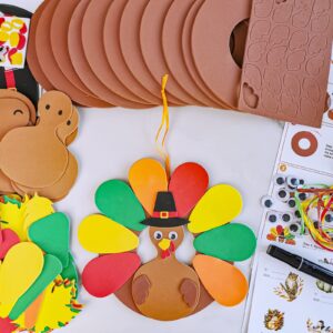 Winlyn 12 Sets Thanksgiving Wreath Signs Decorations Art Sets DIY Thanksgiving Craft Kits Give Thanks Turkey Fall Maple Leaf Foam Stickers Googly Eyes for Kids Party School Home Classroom Activities