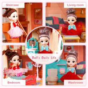 NOVSPER Doll House, Girl Toys Dollhouse with 2 Dolls, Pet Dog, Car,Light, Furnitures and Accessories, DIY Dollhouses Dreamhouse Kit Kids Toys Gift for Age 5 6 7 8+ Year Old(8 Rooms and 2 Balcony)