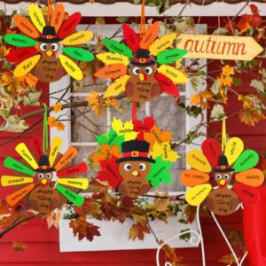 Winlyn 12 Sets Thanksgiving Wreath Signs Decorations Art Sets DIY Thanksgiving Craft Kits Give Thanks Turkey Fall Maple Leaf Foam Stickers Googly Eyes for Kids Party School Home Classroom Activities