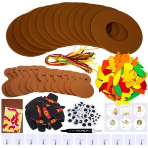 Winlyn 12 Sets Thanksgiving Wreath Signs Decorations Art Sets DIY Thanksgiving Craft Kits Give Thanks Turkey Fall Maple Leaf Foam Stickers Googly Eyes for Kids Party School Home Classroom Activities