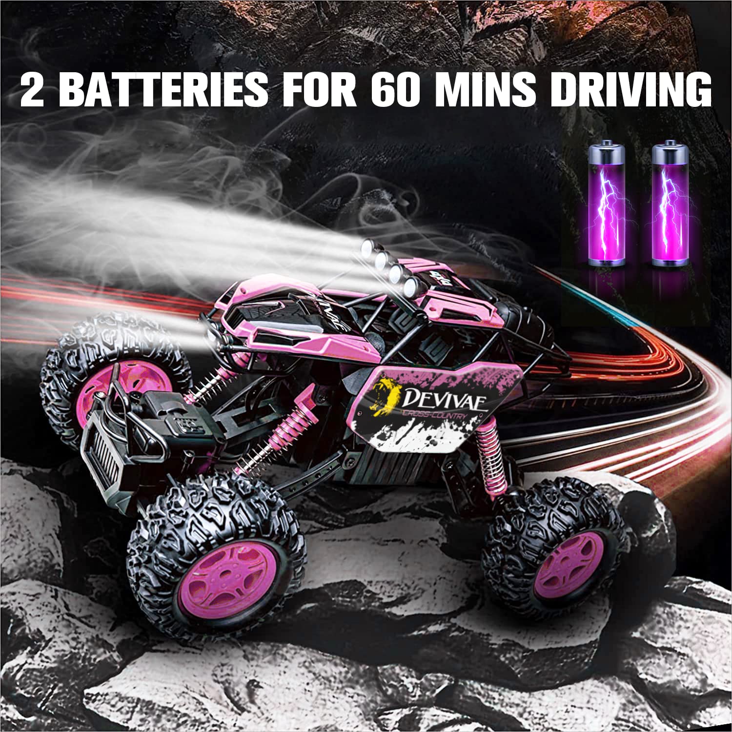 CROBOLL 1:12 Large RC Cars Toys for Boys Girls with Lifting Function, 4WD Remote Control Car Gifts for Kids 4X4 Off-Road RC Rock Crawler, 2.4GHz RC Truck with 2 Batteries 60Mins Play(Pink)