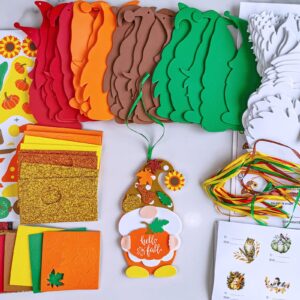 Winlyn 24 Sets Fall Craft Kits DIY Fall Gnome Ornaments Decorations Art Sets Fall Leaf Pumpkin Sunflower Foam Stickers Arts and Crafts for Kids Autumn Halloween Thanksgiving Activity Art Project