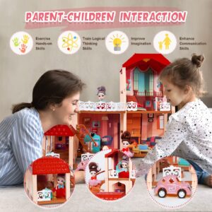 NOVSPER Doll House, Girl Toys Dollhouse with 2 Dolls, Pet Dog, Car,Light, Furnitures and Accessories, DIY Dollhouses Dreamhouse Kit Kids Toys Gift for Age 5 6 7 8+ Year Old(8 Rooms and 2 Balcony)