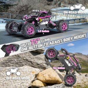 CROBOLL 1:12 Large RC Cars Toys for Boys Girls with Lifting Function, 4WD Remote Control Car Gifts for Kids 4X4 Off-Road RC Rock Crawler, 2.4GHz RC Truck with 2 Batteries 60Mins Play(Pink)