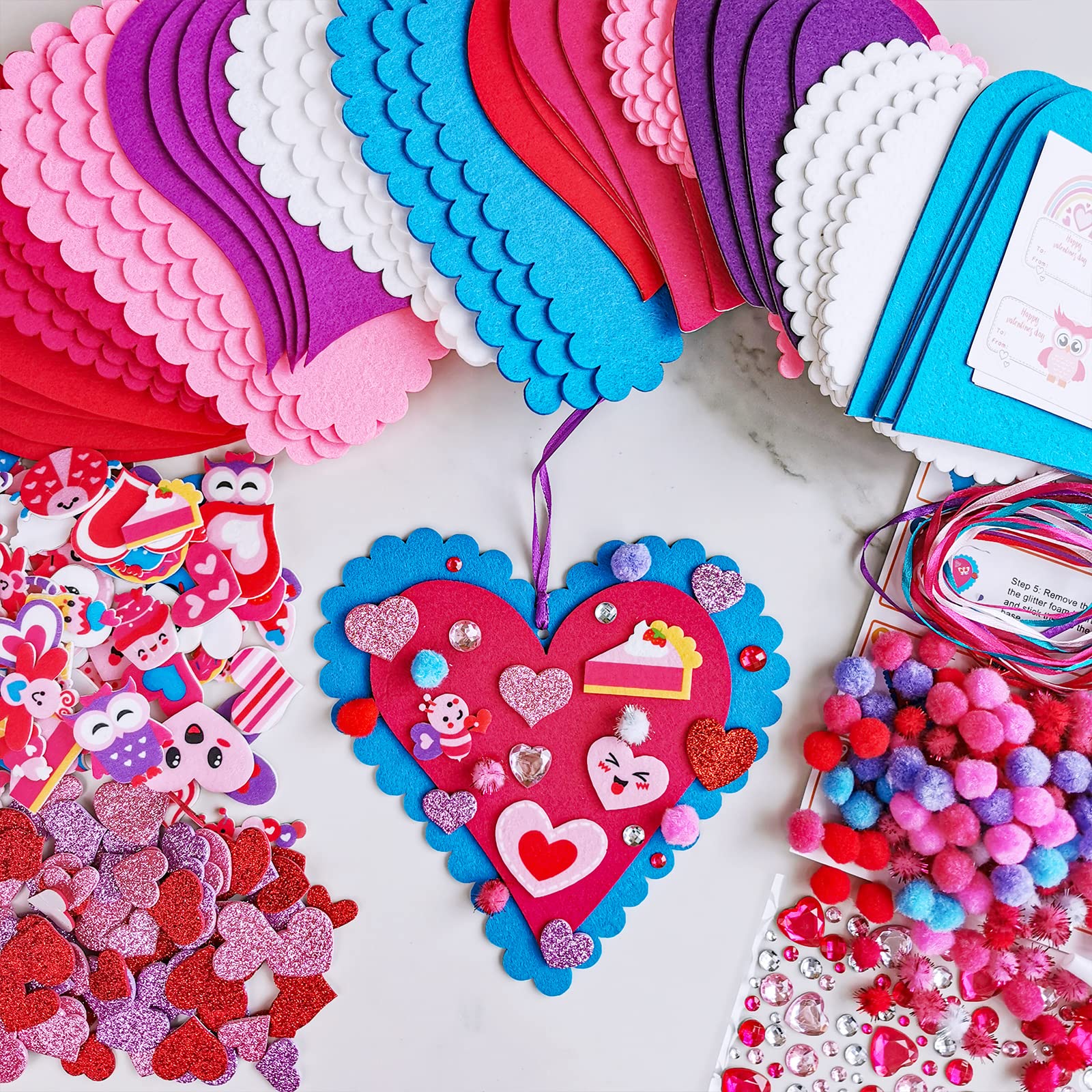 Winlyn 24 Sets Valentine's Day Heart Ornaments Decorations DIY Felt Heart Valentine Craft Kits Assorted Felt Heart Stickers Googly Eyes for Kids Valentine Gift Exchange Classroom Activity Art Project