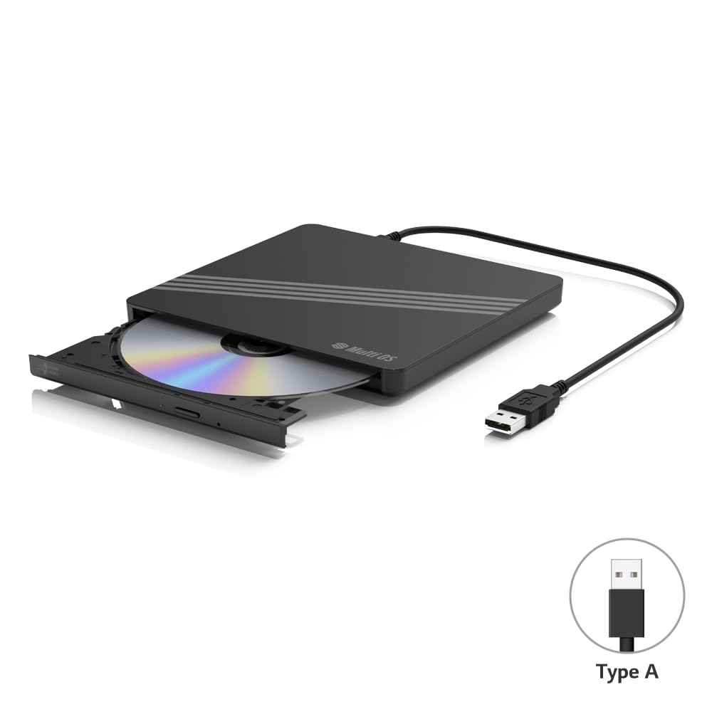 Hitachi LG External CD/DVD Drive | Portable Player Burner for Laptop, PC, Smartphone | USB Type-C | Multi OS (Window, Mac, Android, Fire) Black (True DVD App. Excluded)