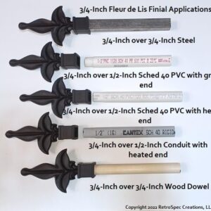 Retrospec Creations 50 Each for 3/4” Plastic Finial Tops for Iron Picket Fence Tops Fleur De Lis – #1-60-34