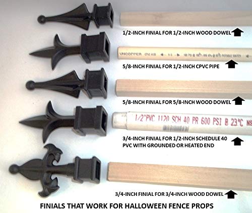 25 Each for 1/2” Black Plastic Finial Tops for Iron Picket Fence 4-Sided Spire - #1-30