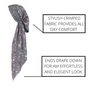 Madison Headwear Pretied Head Scarves for Women Featuring Lightweight Crimped Material and Attractive (Crimped Floral GREY)