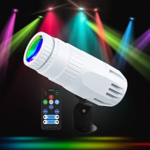 White Pinspot Light with Remote Bright Mirror Disco Ball Spotlight Mini 15W RGBW LED Beam Stage Lights 4 in 1 Stage Effect Lighting for DJ Band Dance Party Show Bar Club Wedding Children's Theater