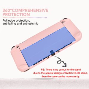 DLseego Switch OLED Protective Case Dockable Hard Shell Anti-Scratch Cover Joycon Accessory Skin with 6PCS Thumb Grips Caps and 2Pc Screen Protectors - Pink