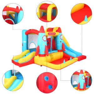 Slide Bouncer,Kids Bounce House,Inflatable Bouncy Jumping Castle with Slide, Indoor/Outdoor Bouncer House with Stakes, Repair Patches, and Storage Bag (Without Air Blower, Rocket)